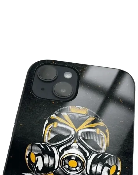 iPhone 14 Tamperli Glossy Cam Kapak - Gas Mask 2