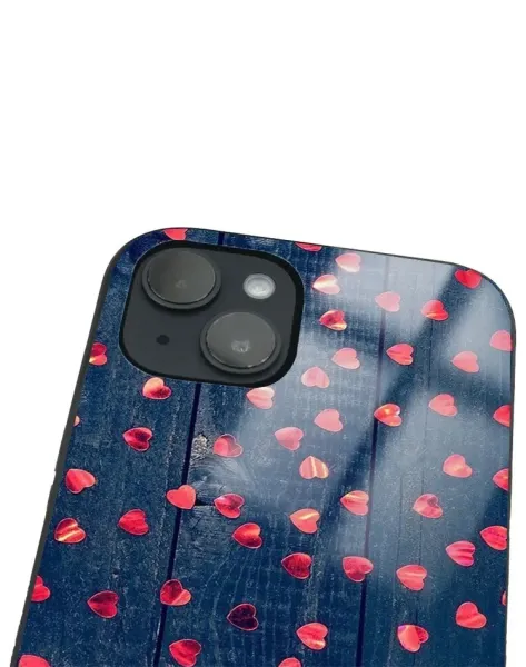 iPhone 14 Tamperli Glossy Cam Kapak - Hearts