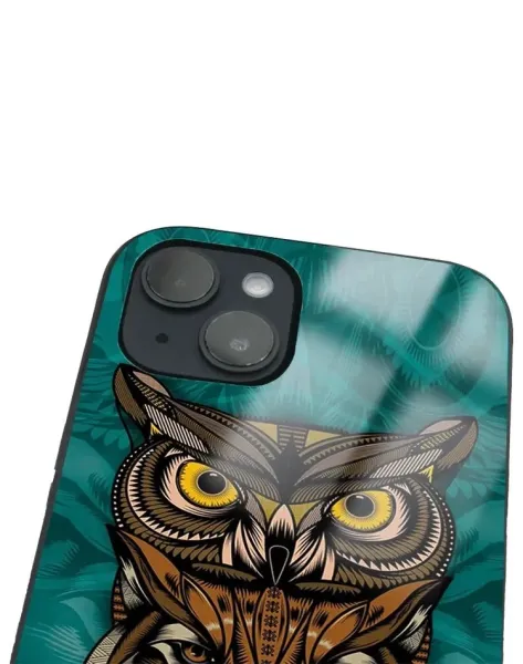 iPhone 14 Tamperli Glossy Cam Kapak - Owl