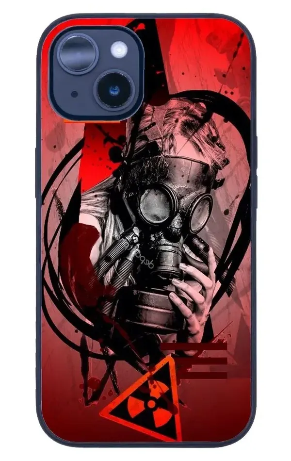 iPhone 14 Plus Tamperli Glossy Cam Kapak - Gas Mask