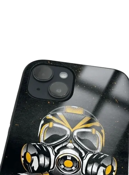 iPhone 14 Plus Tamperli Glossy Cam Kapak - Gas Mask 2