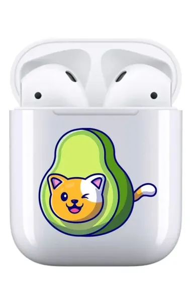 AirPods 1-2. Nesil Şeffaf Kılıf Avakado Cat