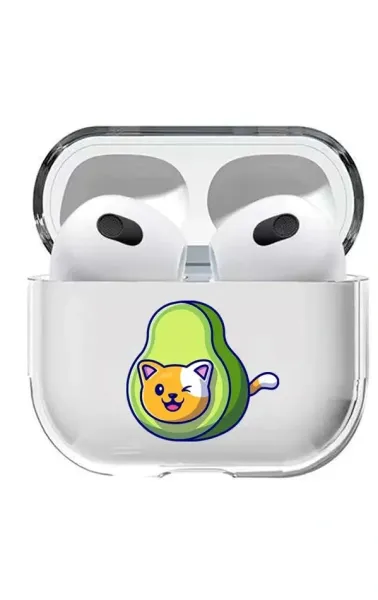 AirPods 3. Nesil Şeffaf Kılıf Avakado Cat