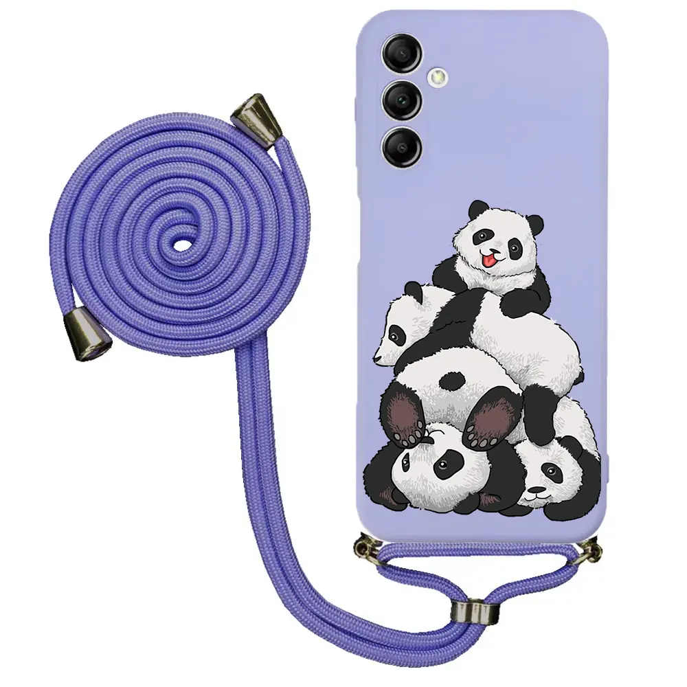 Samsung A14 Desenli İpli Lansman Kılıf - Cute Pandas