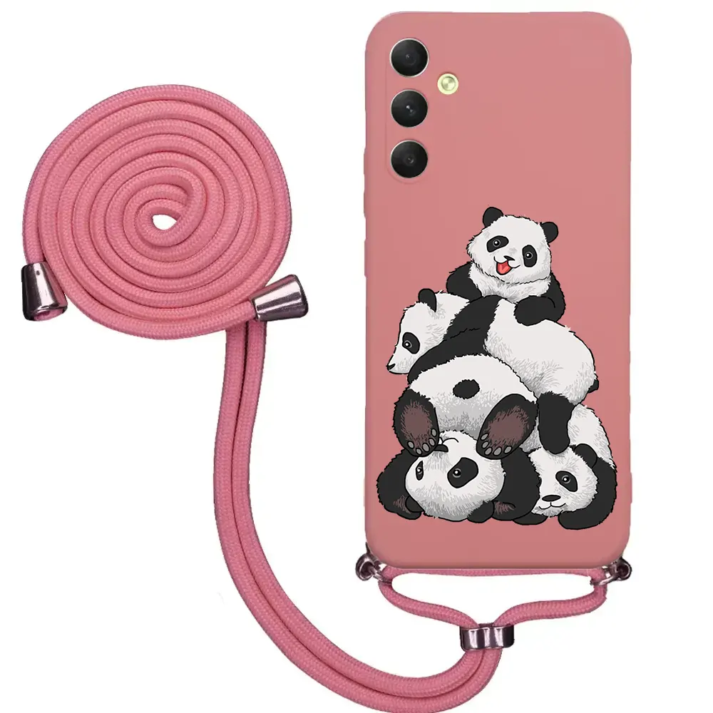 Samsung A34 İpli Lansman Kılıf - Cute Pandas