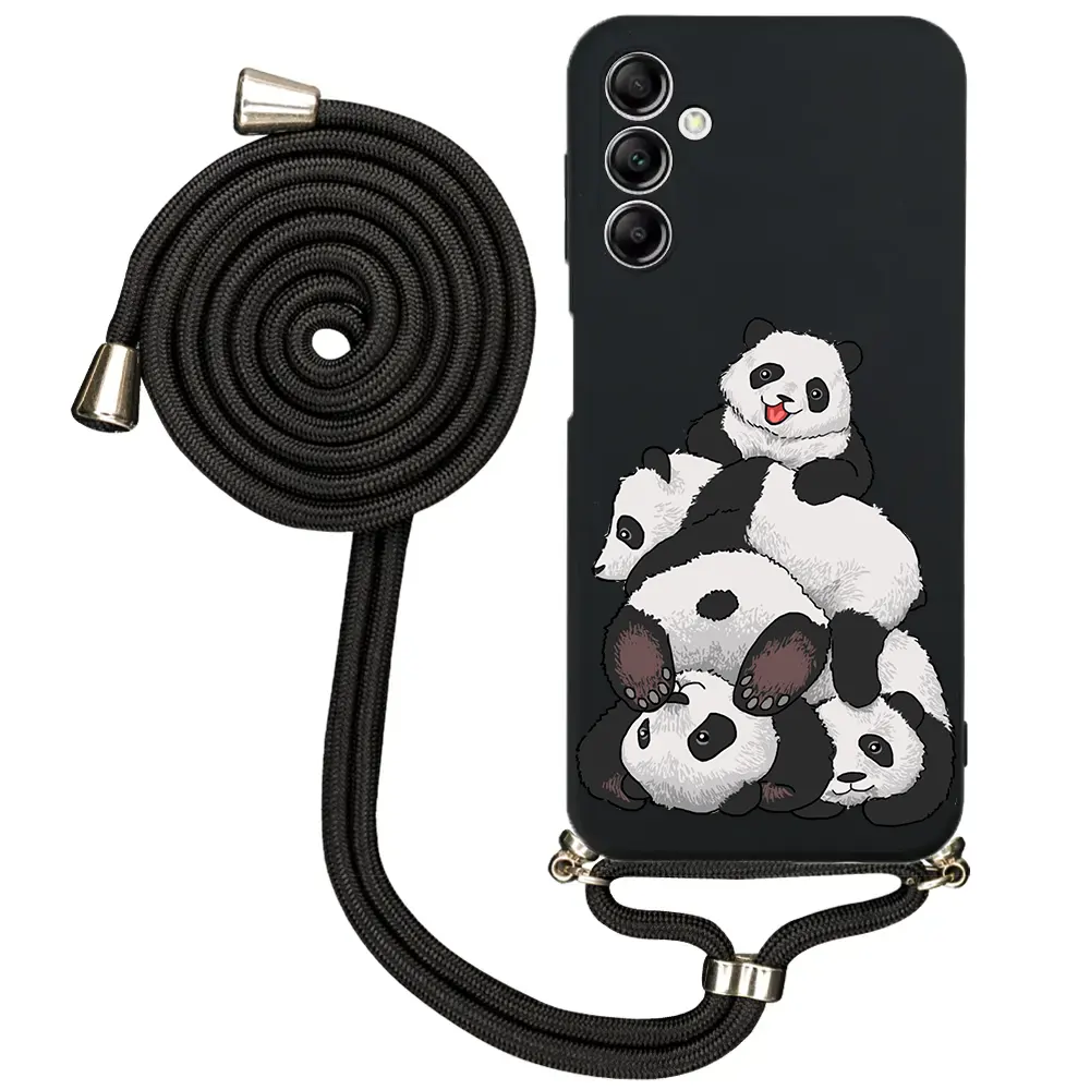Samsung A14 Desenli İpli Lansman Kılıf - Cute Pandas