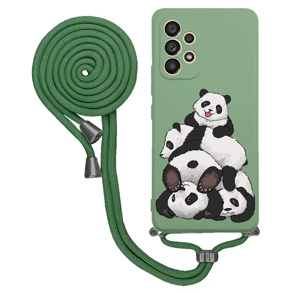 Samsung A53 İpli Lansman Kılıf - Cute Pandas